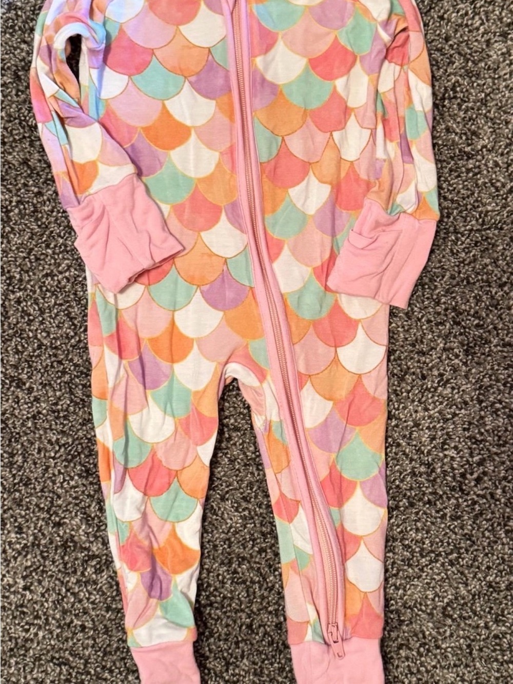 Little Sleepies Pastel Mermaid Scale Footie in Pink, Mint, Peach 0-3 months GUC